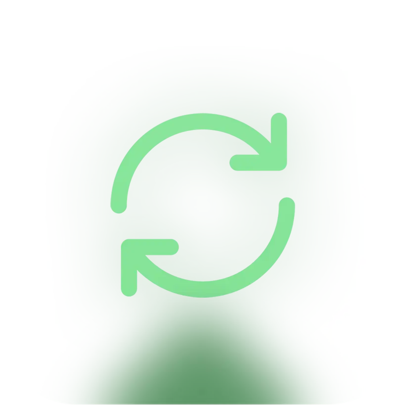 "Grünes Symbol mit zwei kreisförmig angeordneten Pfeilen, die Aktualisierung oder Wiederholung symbolisieren